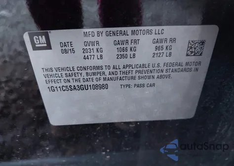 2016 Chevrolet Malibu Limited Lt z USA, uszkodzony, nr VIN 1G11C5SA3GU108980